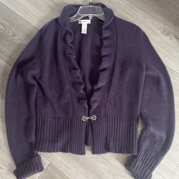Valerie Bertinelli Sweaters - Cardigan Angora Wool blend size Large Ruffle Valerie Bertinelli
